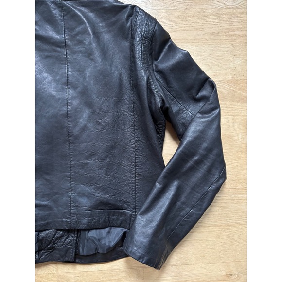 Madewell Womens Black Washed Leather Motorcycle Jacket Medium Edgy Moto Grunge - Picture 10 of 13